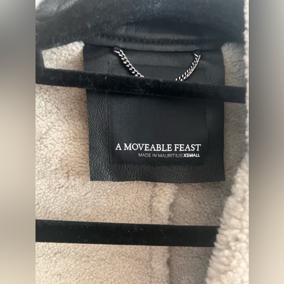 Moveable feast leather shearling biker jacket - Picture 3 of 8